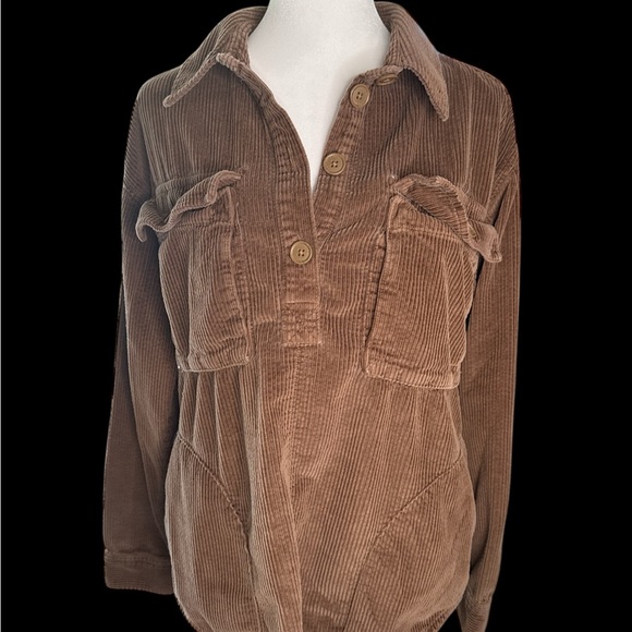 American Eagle Outfitters Brown Corduroy Button Down Shirt - Picture 1 of 4